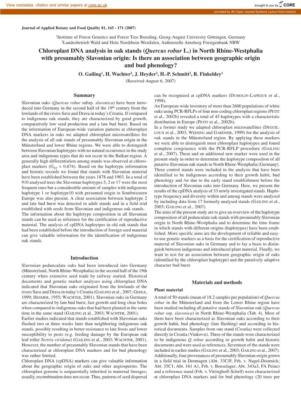 Chloroplast DNA Analysis in Oak Stands