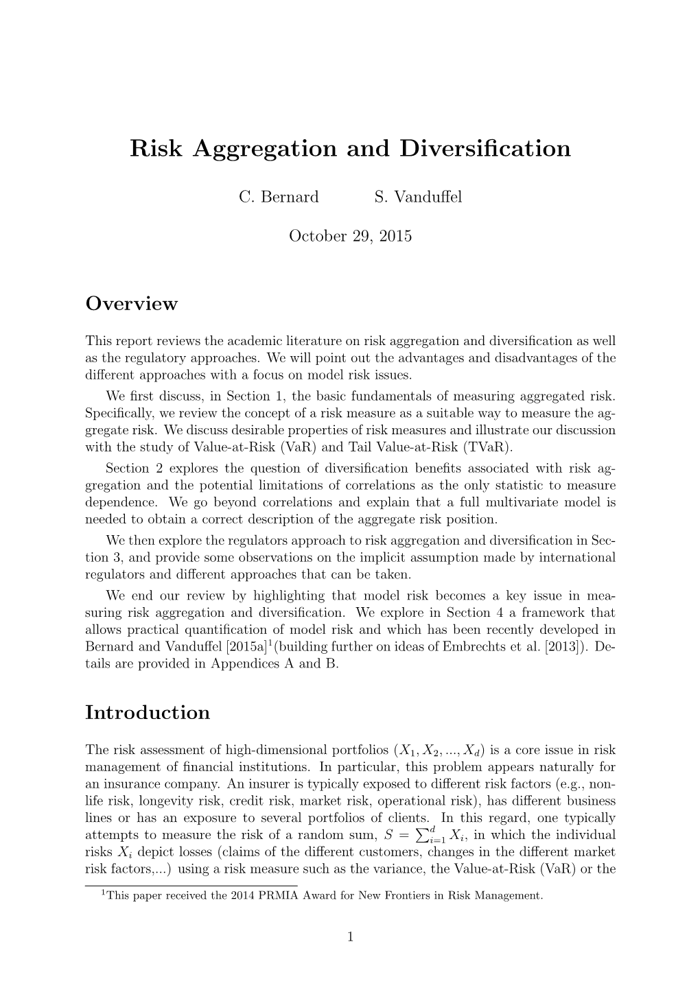 Risk Aggregation and Diversification