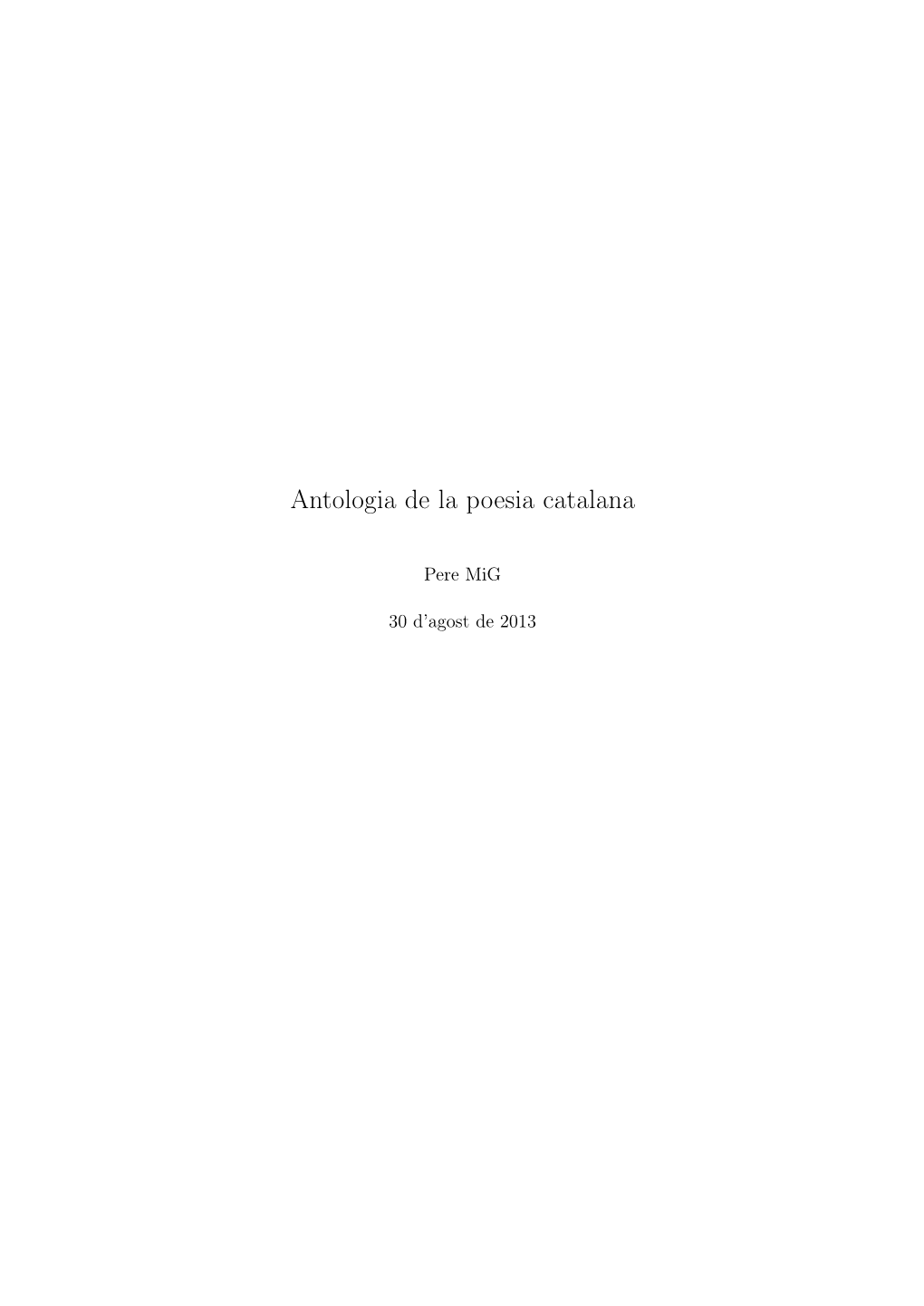 Antologia De La Poesia Catalana