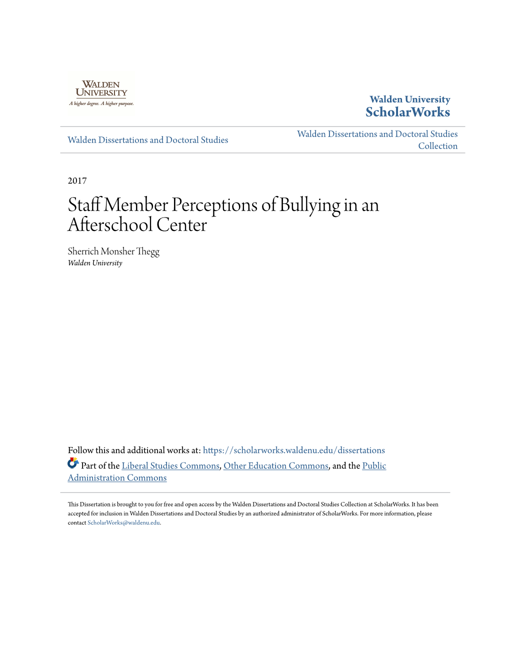 Staff Member Perceptions of Bullying in an Afterschool Center