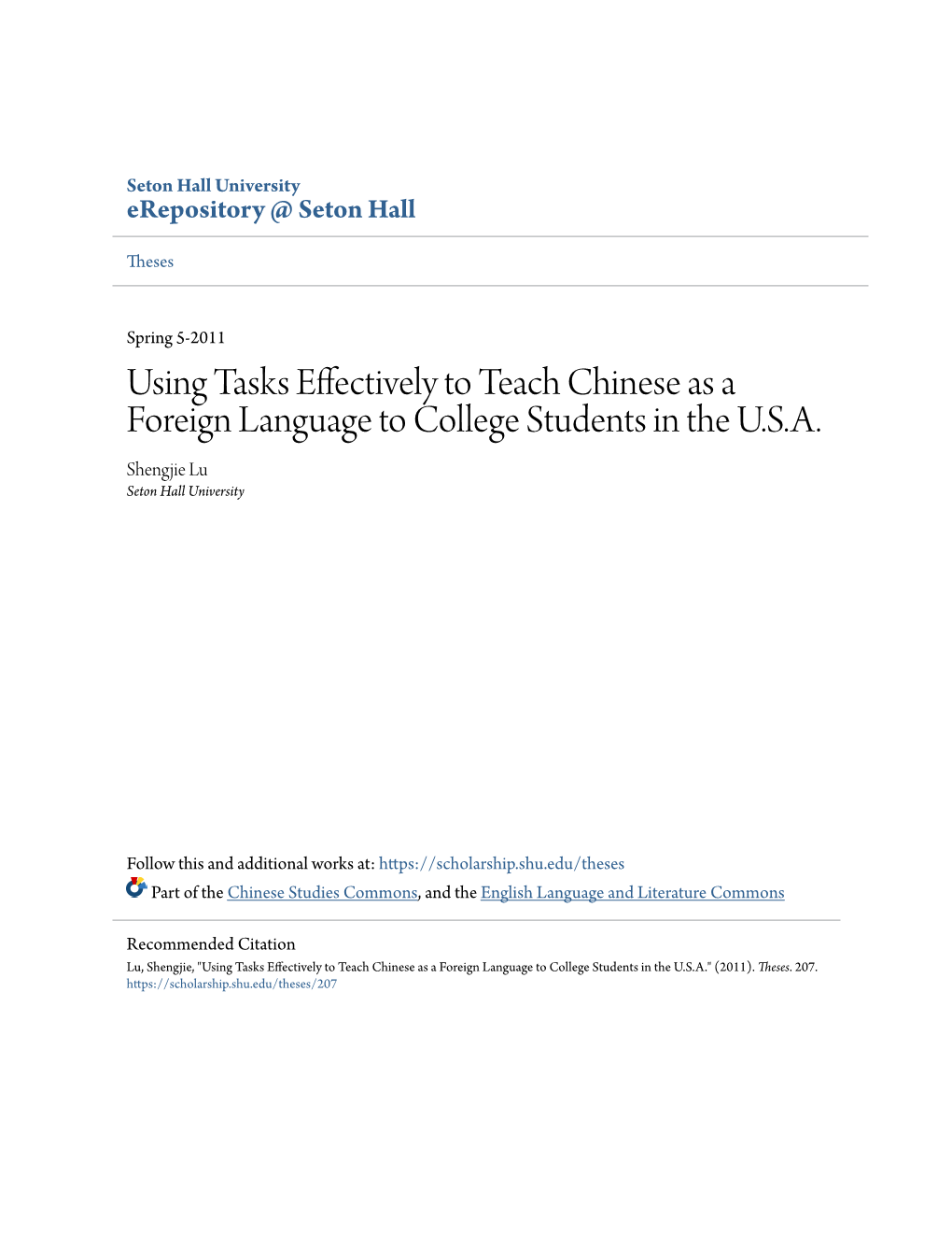 Using Tasks Effectively to Teach Chinese As a Foreign Language to College Students in the U.S.A