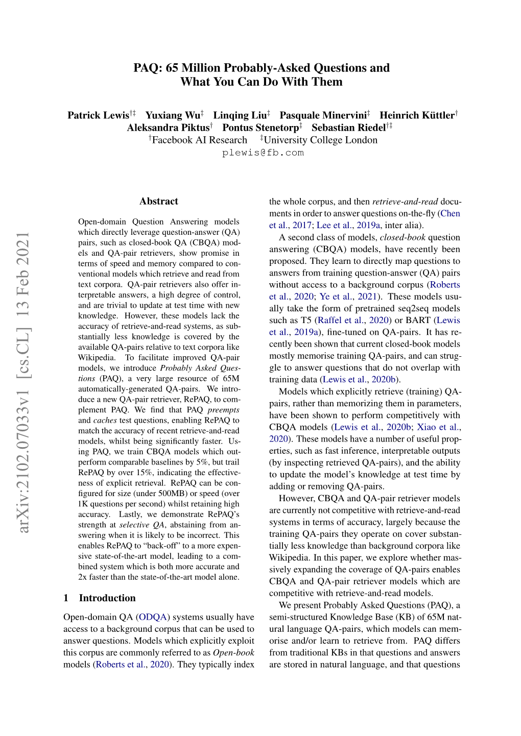 Arxiv:2102.07033V1 [Cs.CL] 13 Feb 2021 Swering When It Is Likely to Be Incorrect