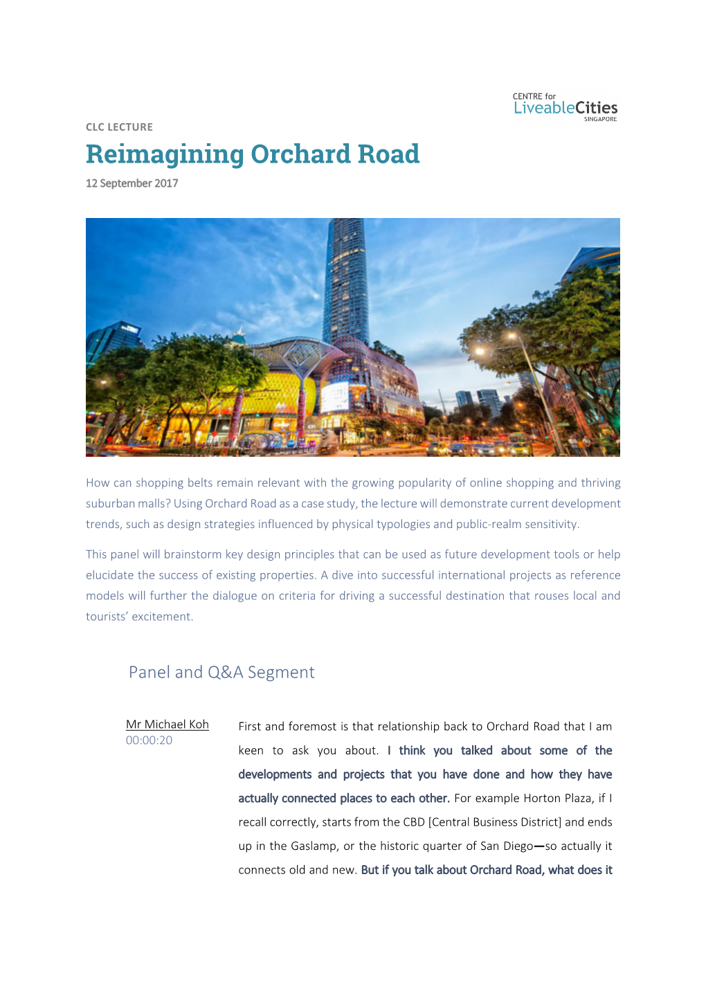 Reimagining Orchard Road 12 September 2017