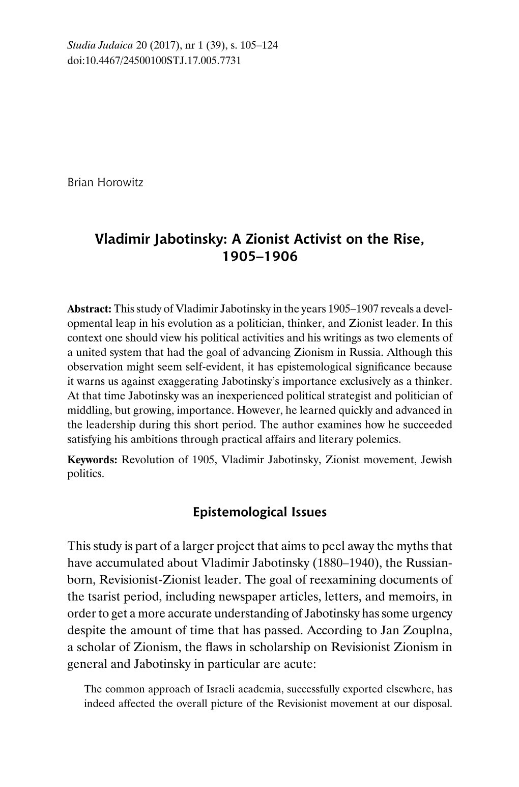 Vladimir Jabotinsky: a Zionist Activist on the Rise, 1905–1906