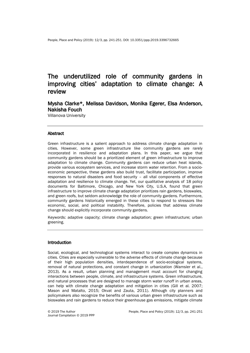 The Underutilized Role of Community Gardens in Improving Cities’ Adaptation to Climate Change: a Review