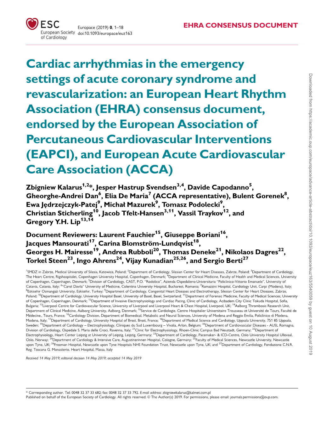 Cardiac Arrhythmias in the Emergency Settings of Acute Coronary