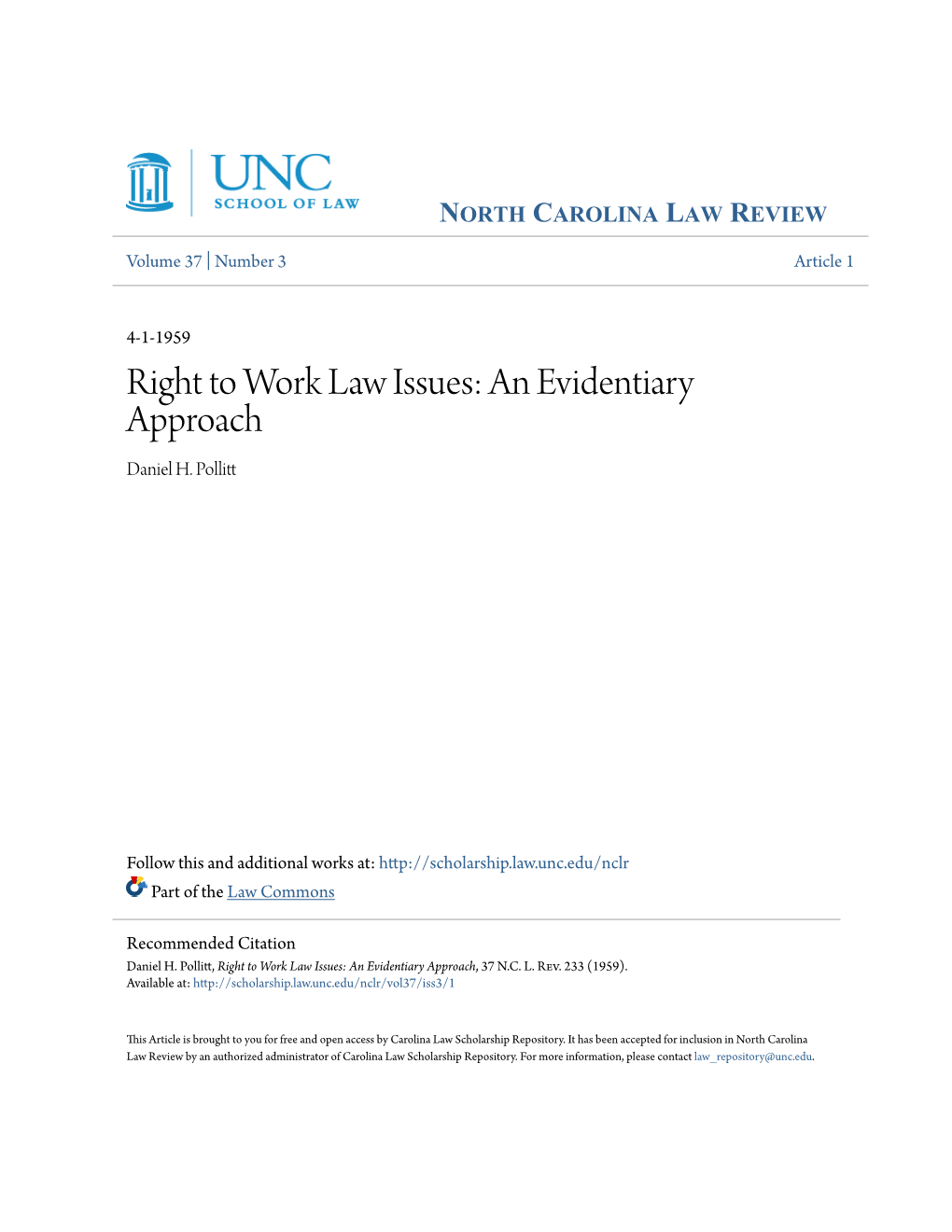 Right to Work Law Issues: an Evidentiary Approach Daniel H