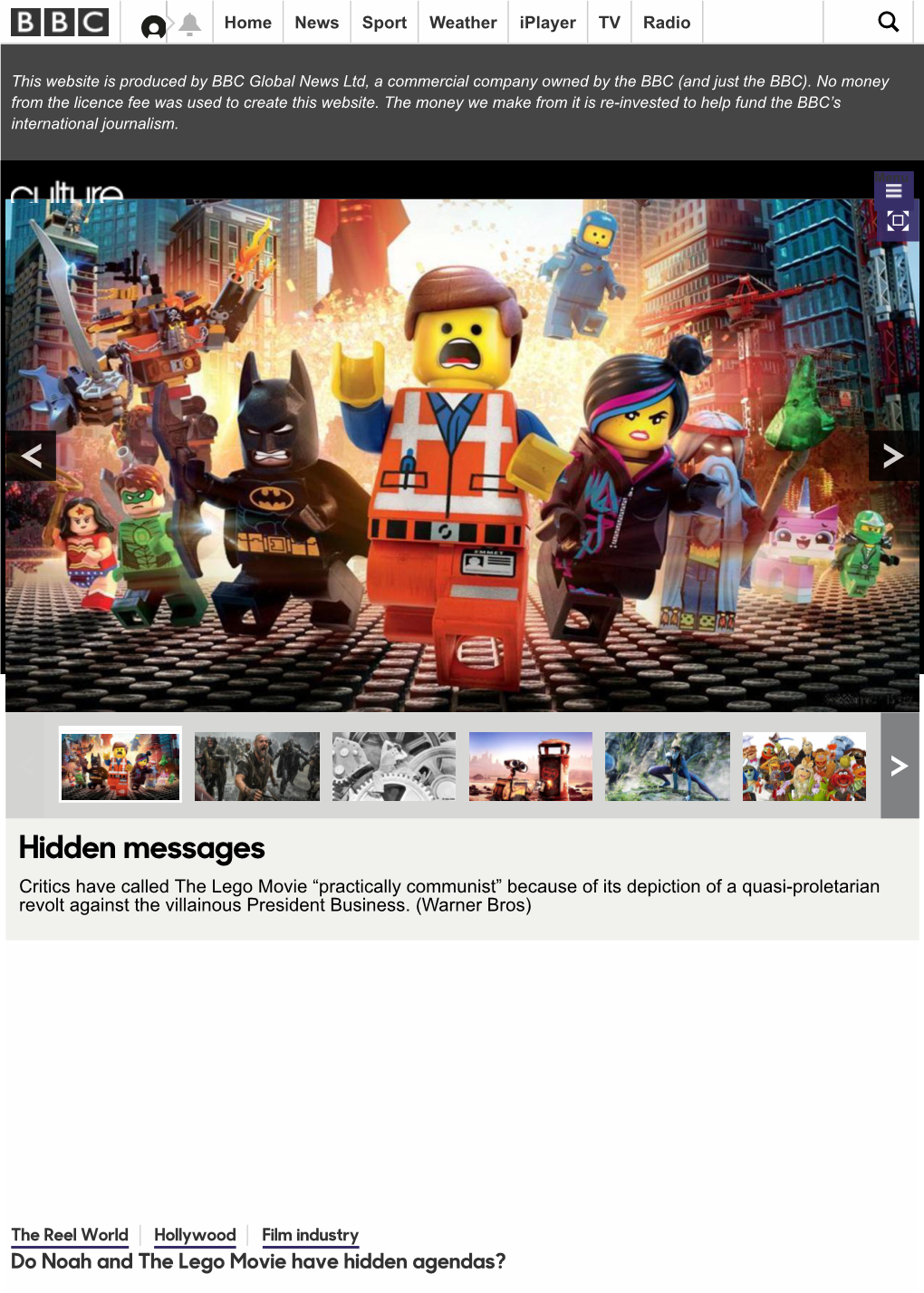 Do Noah and the Lego Movie Have Hidden Agendas? Critics Claim Recent ﬁlms Contain Subversive Political Messages