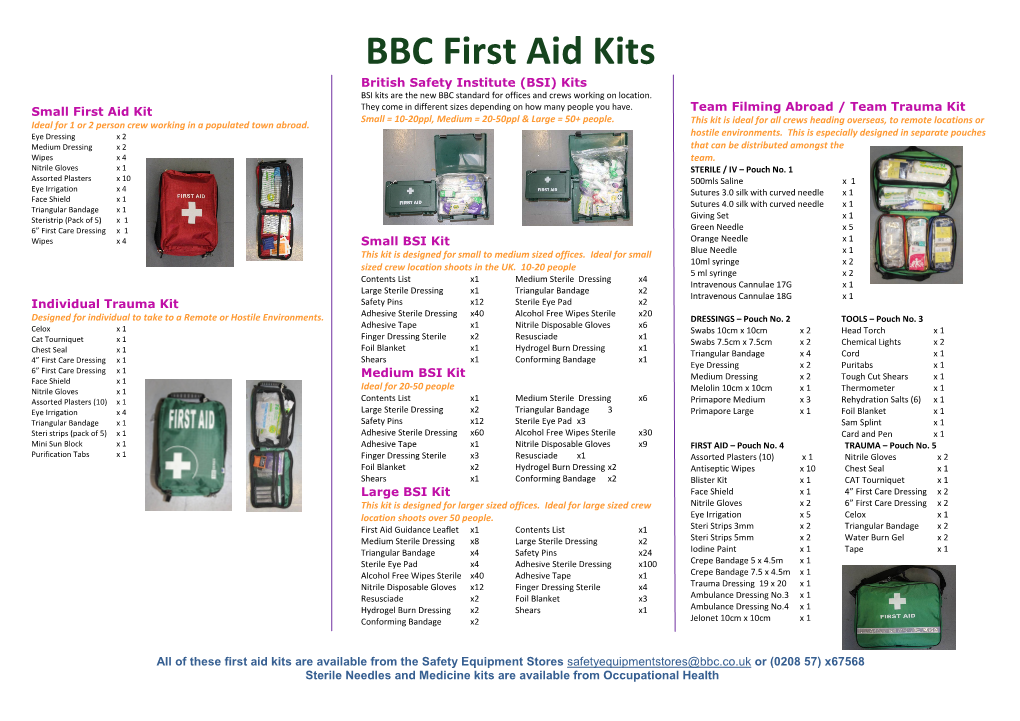 BBC First Aid Kits British Safety Institute (BSI) Kits BSI Kits Are the New BBC Standard for Offices and Crews Working on Location