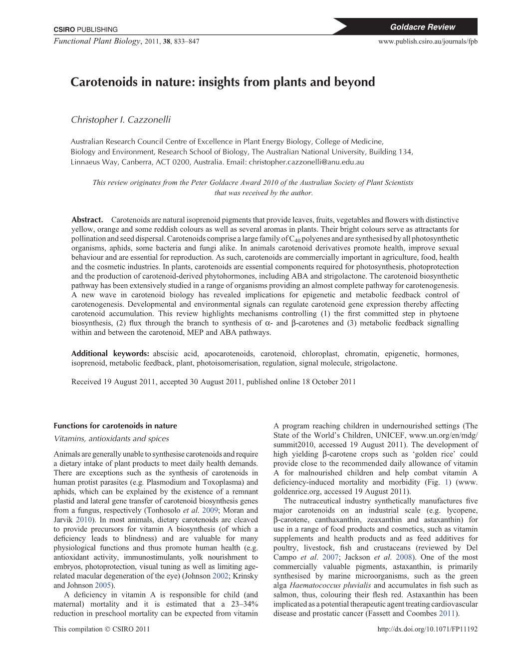 Carotenoids in Nature: Insights from Plants and Beyond