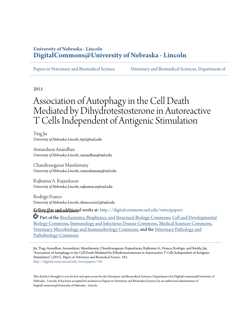 Association of Autophagy in the Cell Death Mediated by Dihydrotestosterone in Autoreactive T Cells Independent of Antigenic Stim