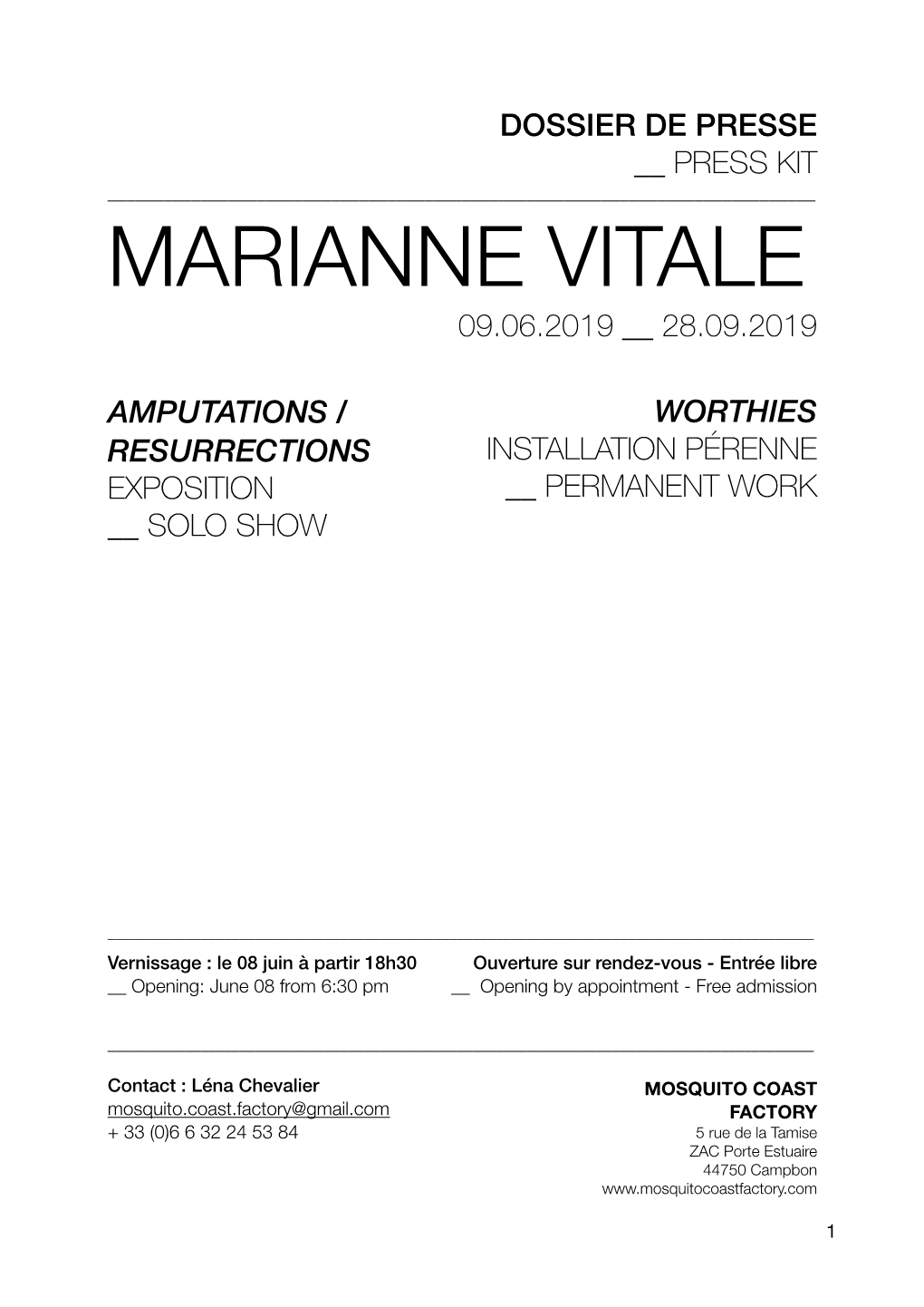 Presse __ Press Kit ______Marianne Vitale 09.06.2019 __ 28.09.2019