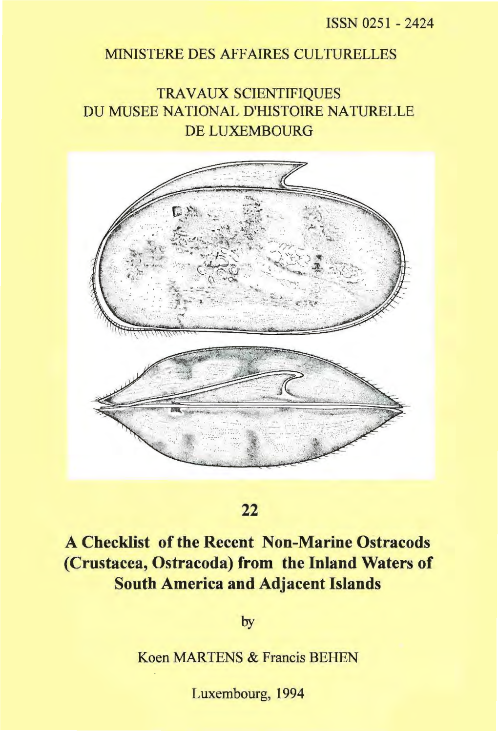 22 a Check.List of the Recent Non-Marine Ostracods (Crustacea, Ostracoda) from the Inland Waters of South America and Adjacent Islands