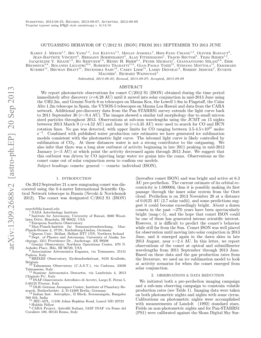 Outgassing Behavior of C/2012 S1 (ISON) from September 2011 To