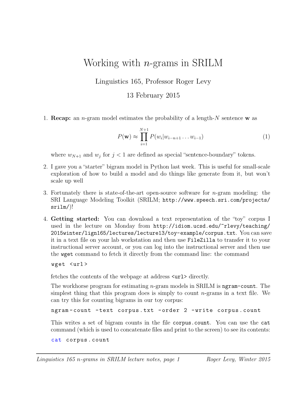 Working with N-Grams in SRILM