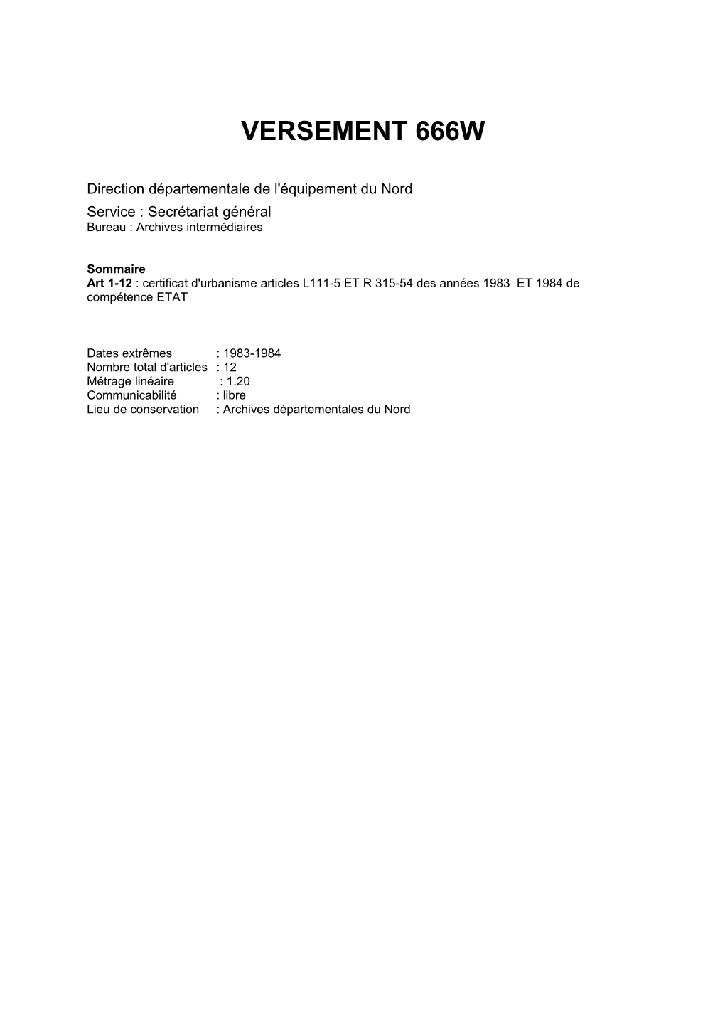 Certificats D'urbanisme, 1983-1984