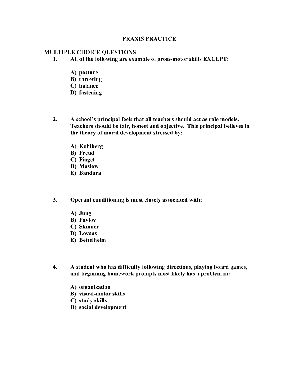 Multiple Choice Questions s18