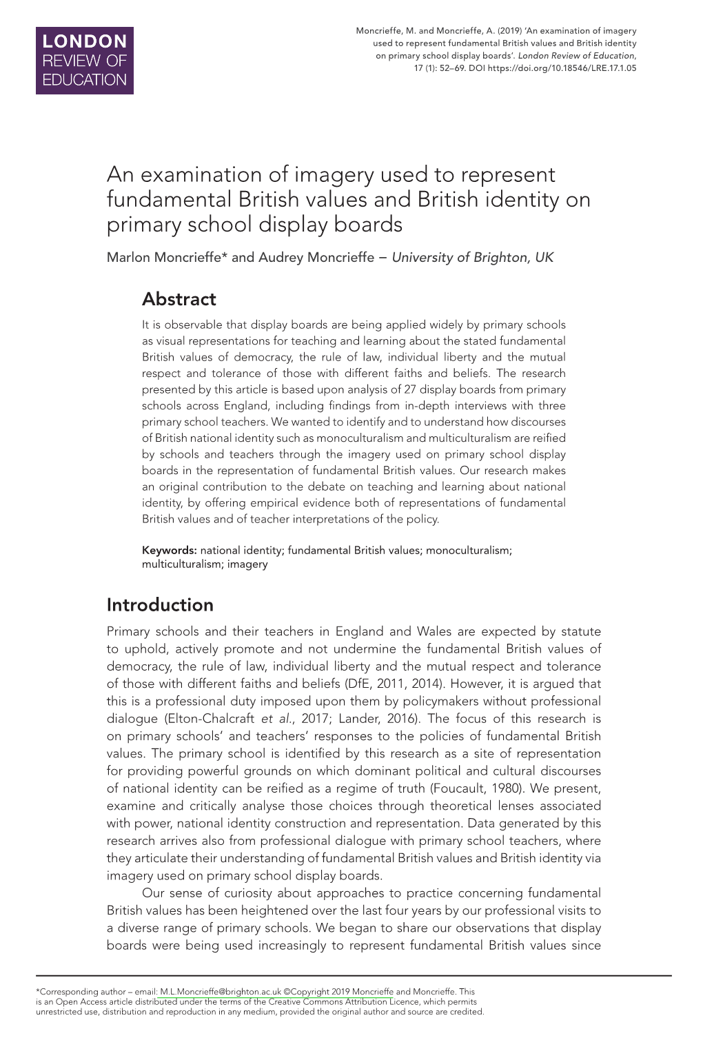 An Examination of Imagery Used to Represent Fundamental British Values and British Identity on Primary School Display Boards’