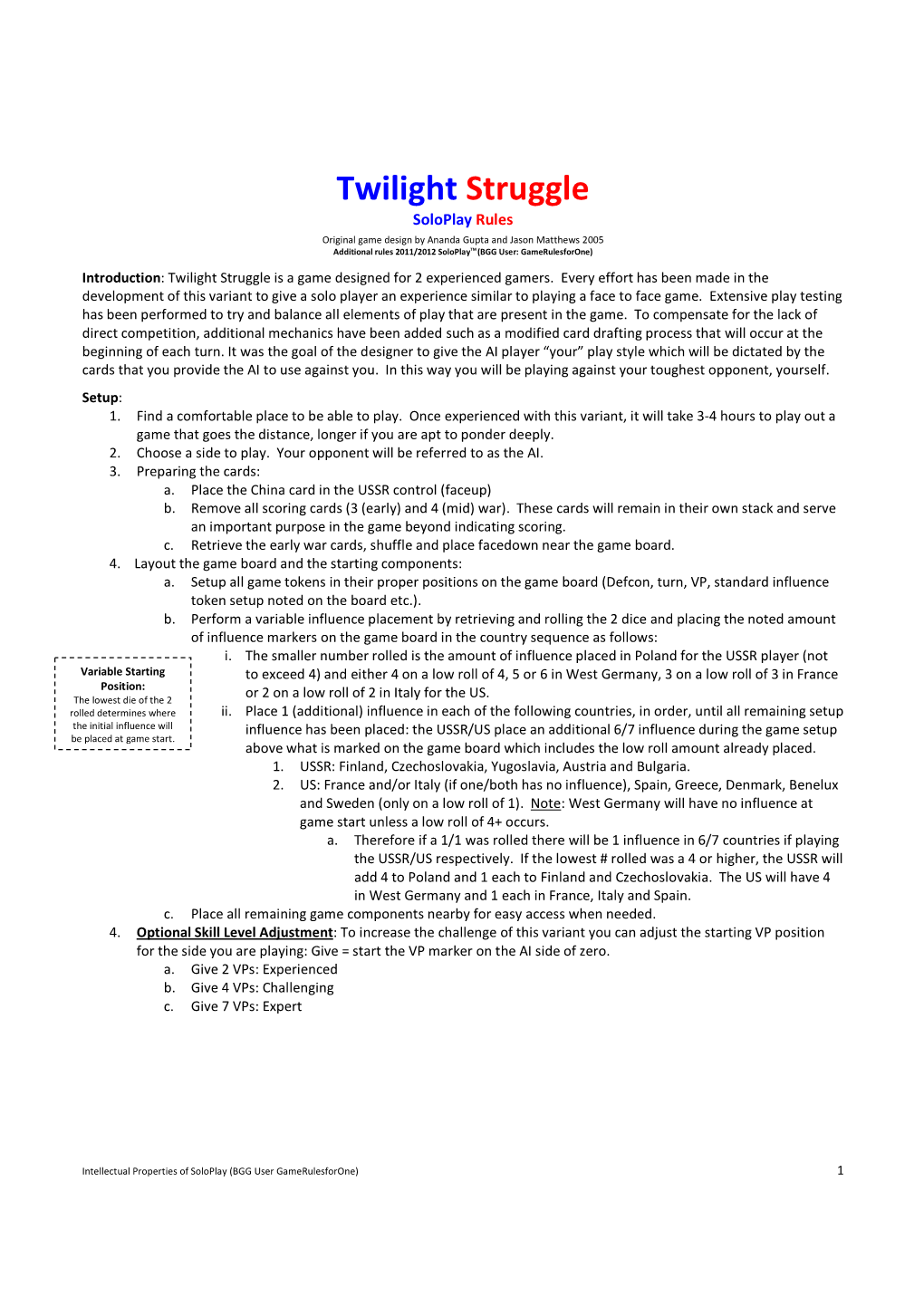 Twilight Struggle Soloplay Rules