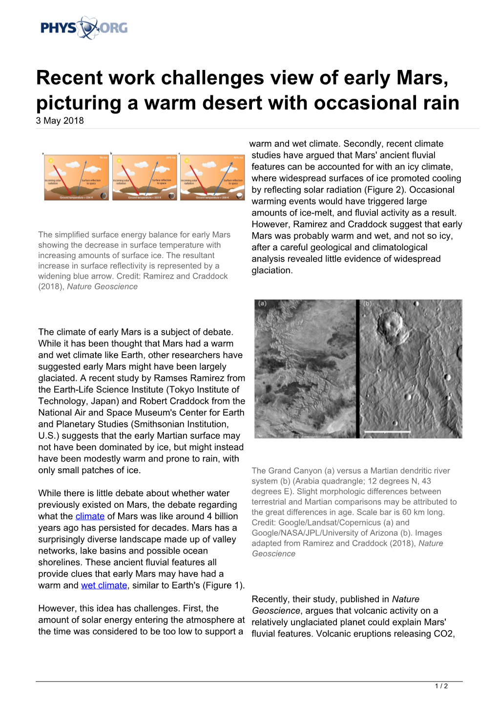 Recent Work Challenges View of Early Mars, Picturing a Warm Desert with Occasional Rain 3 May 2018
