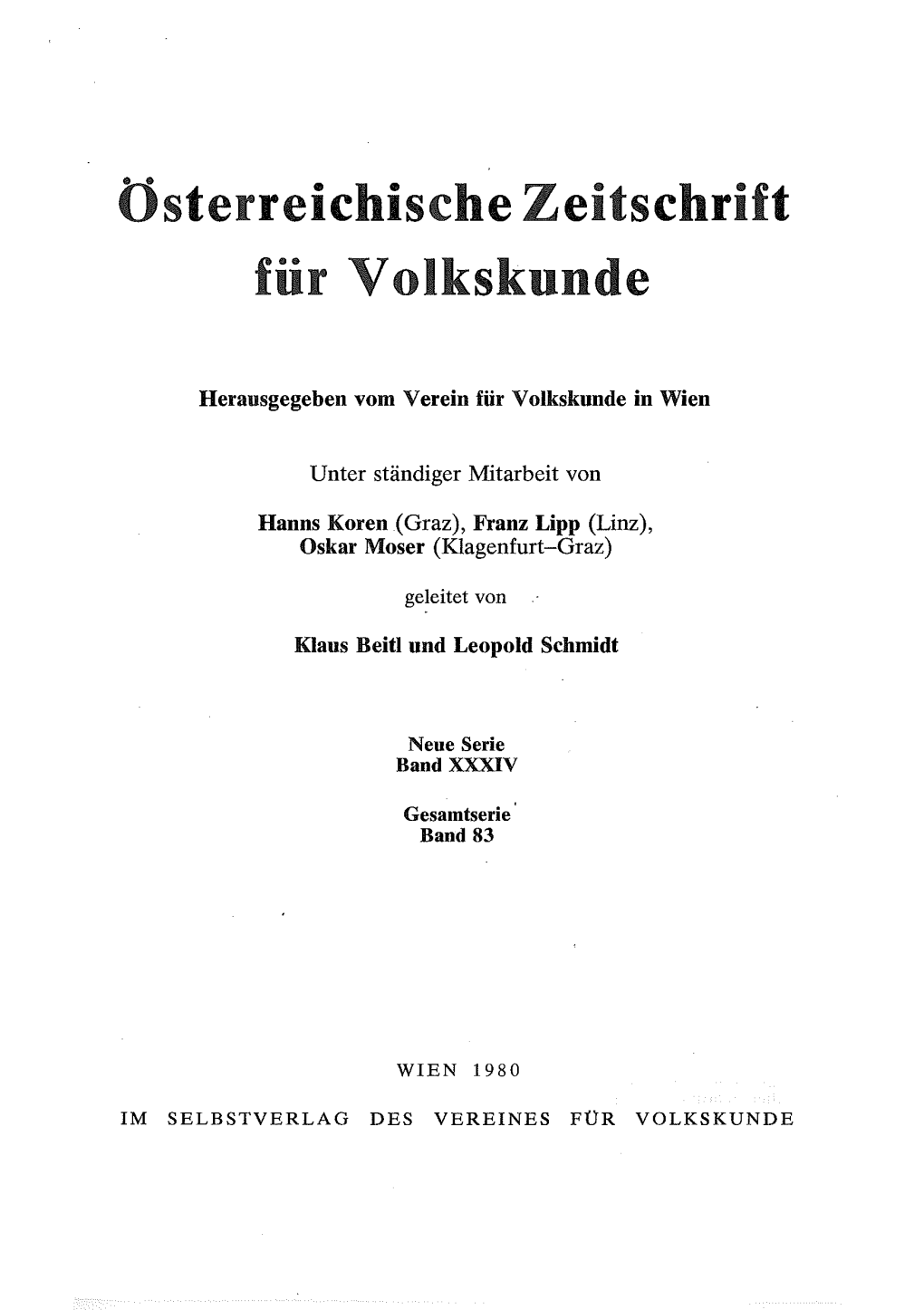 Österreichische Zeitschrift Für Volkskunde