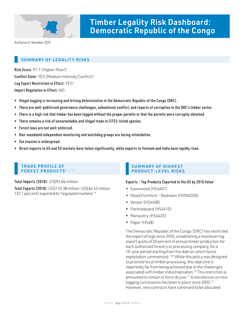 Timber Legality Risk Dashboard: Democratic Republic of the Congo