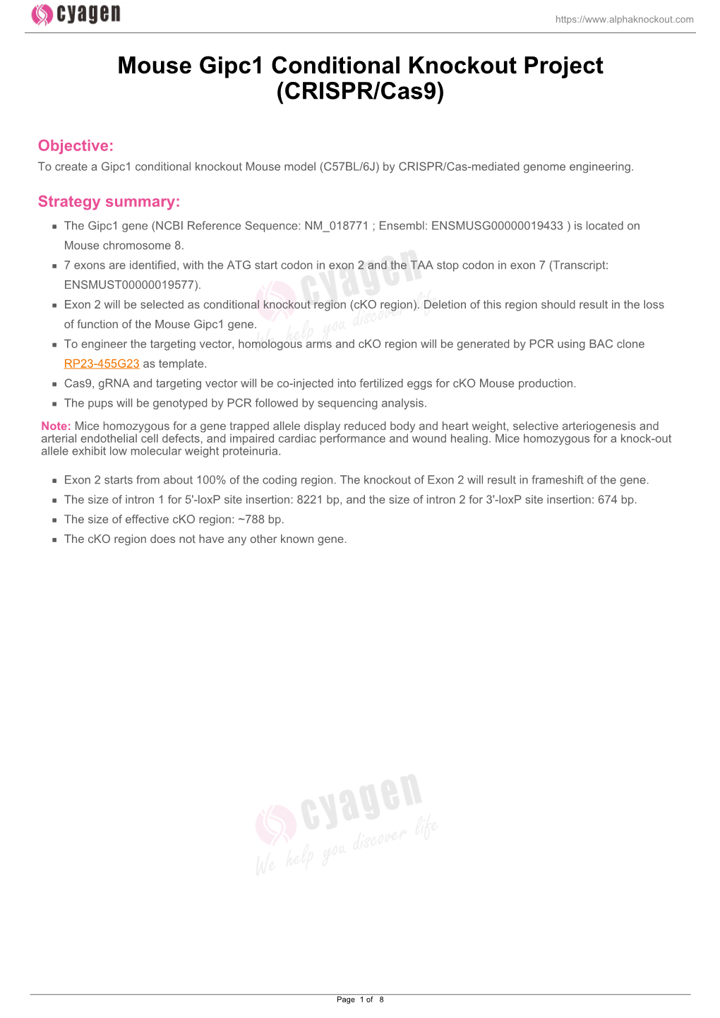 Mouse Gipc1 Conditional Knockout Project (CRISPR/Cas9)