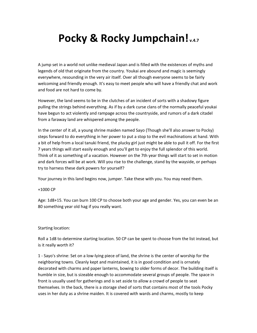 Pocky & Rocky Jumpchain!​V.4.7