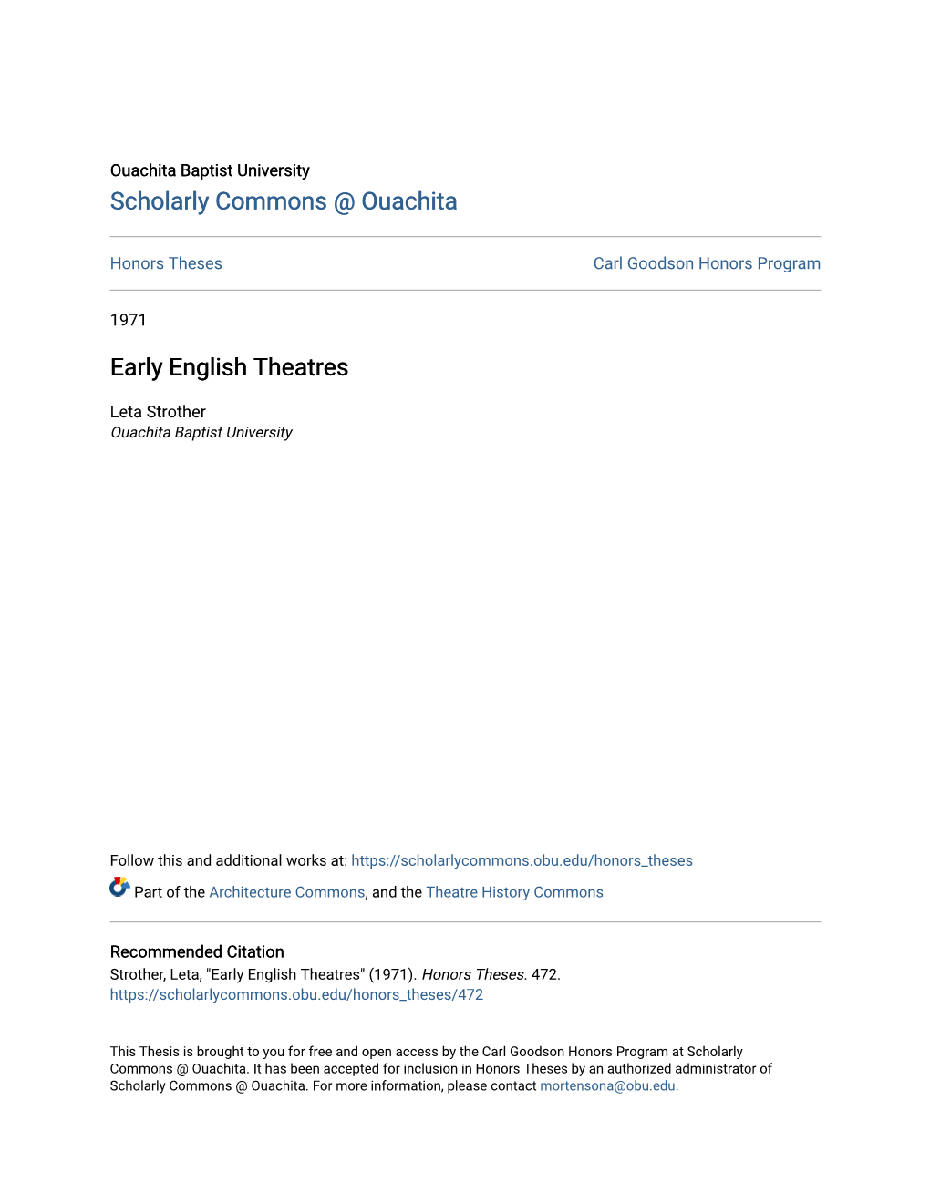 Early English Theatres
