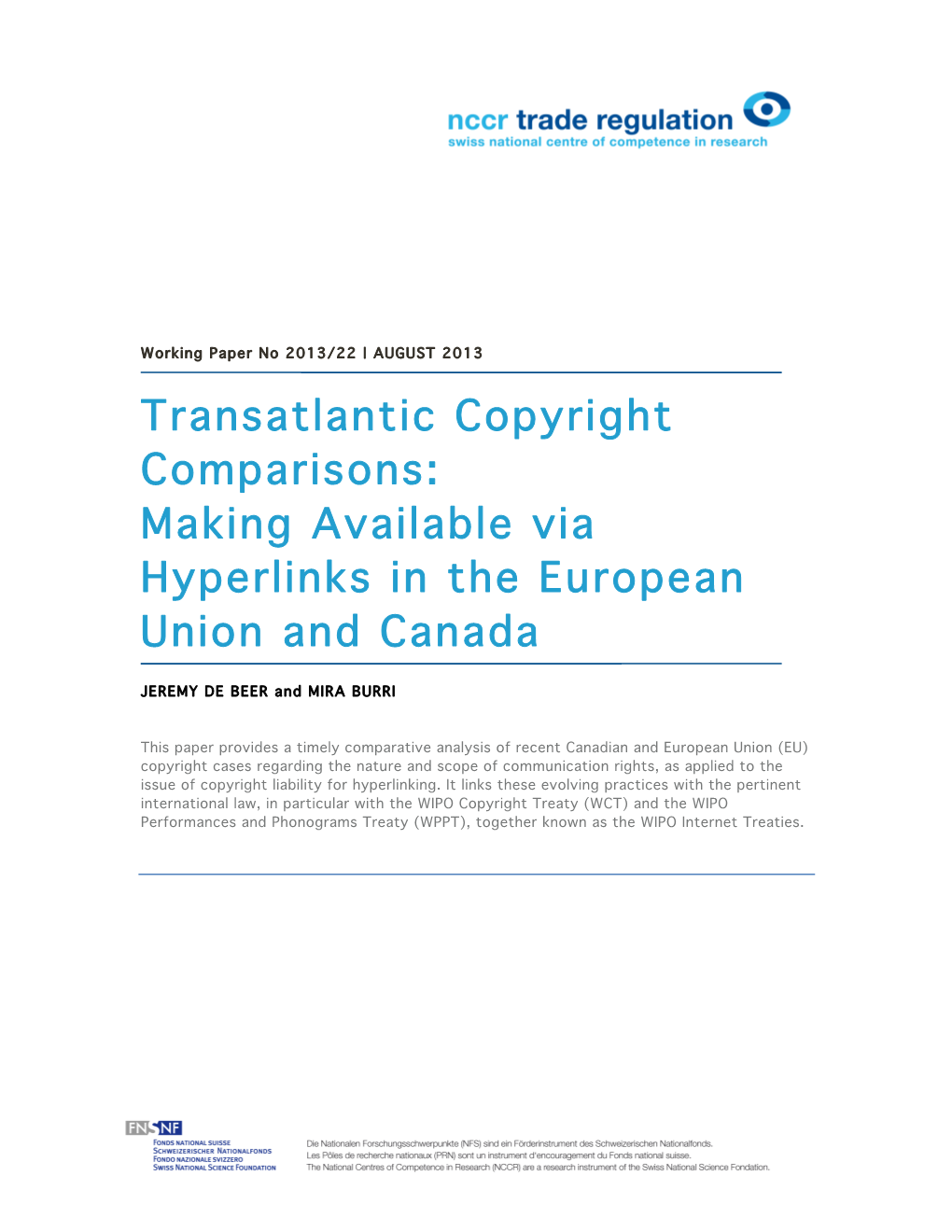 Making Available Via Hyperlinks in the European Union and Canada