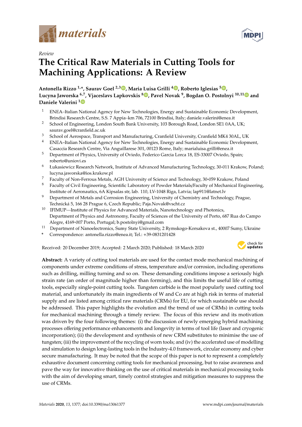 The Critical Raw Materials in Cutting Tools for Machining Applications: a Review