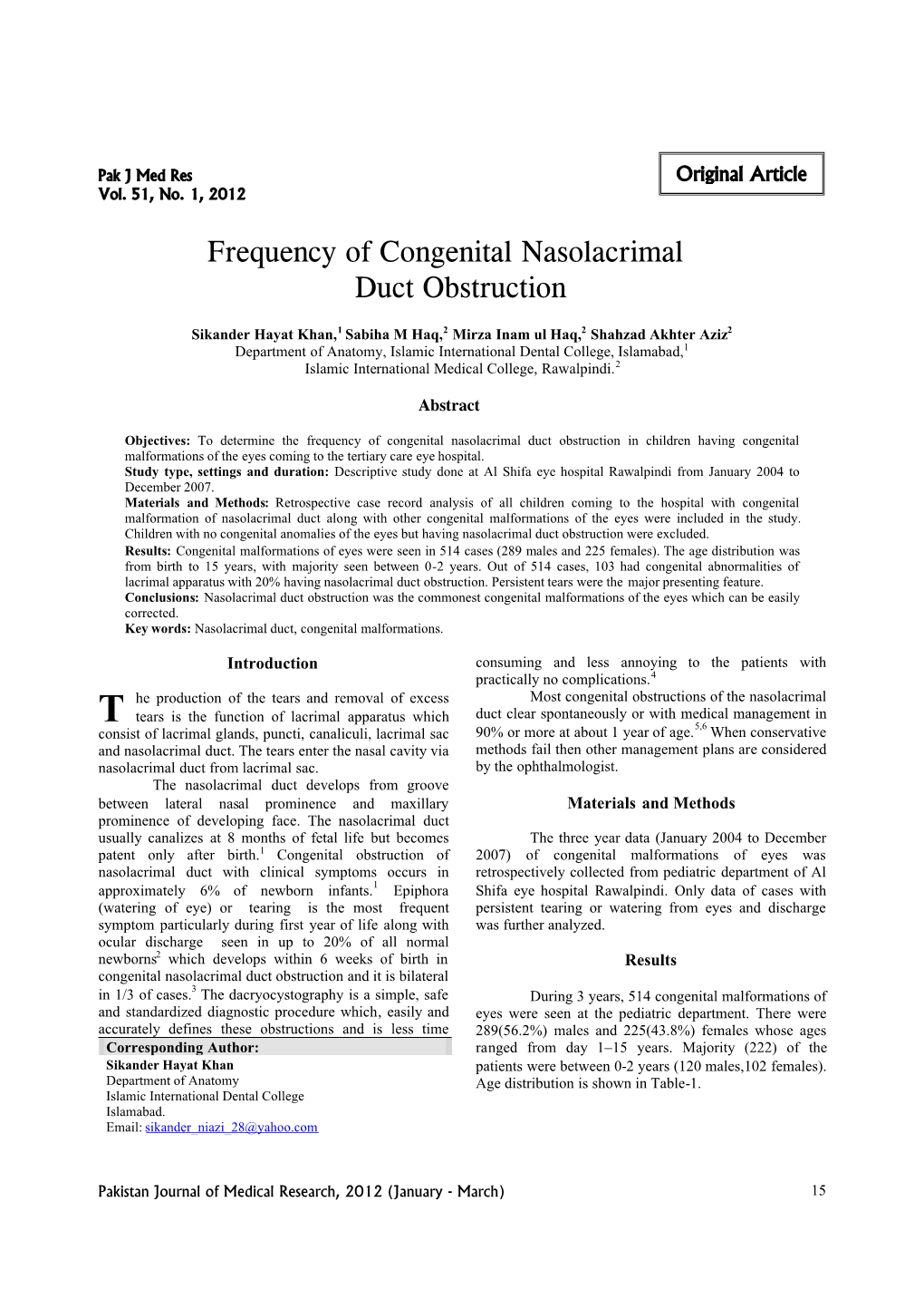 Frequency of Congenital Nasolacrimal Duct Obstruction