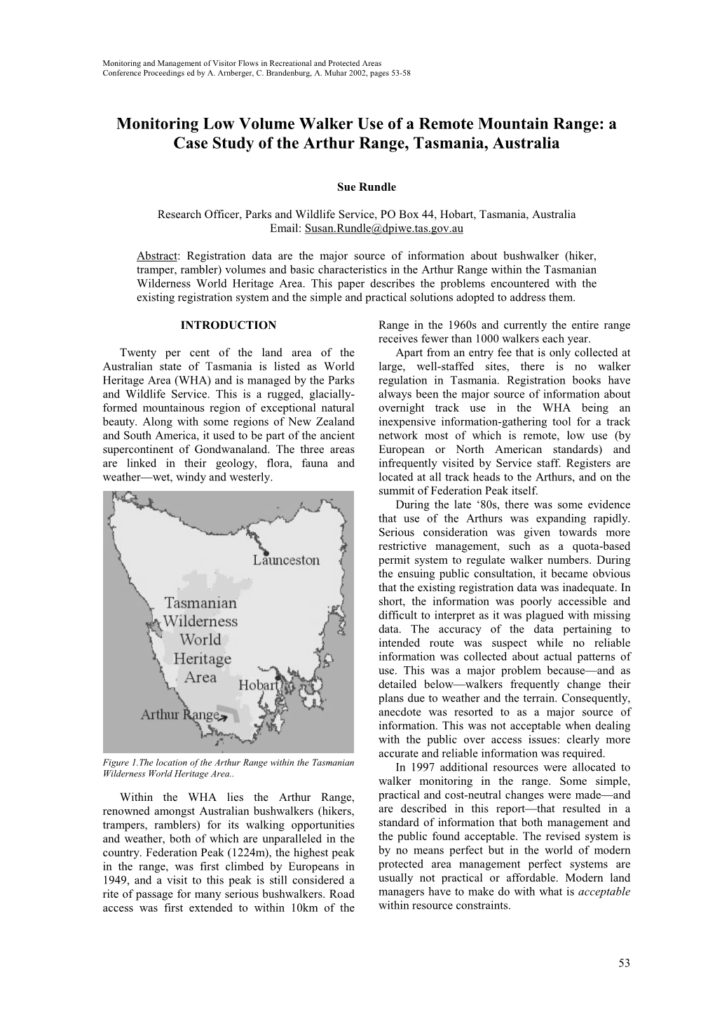 A Case Study of the Arthur Range, Tasmania, Australia