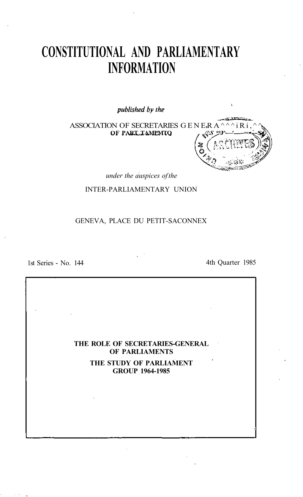 The Role of Secretaries-General of Parliaments