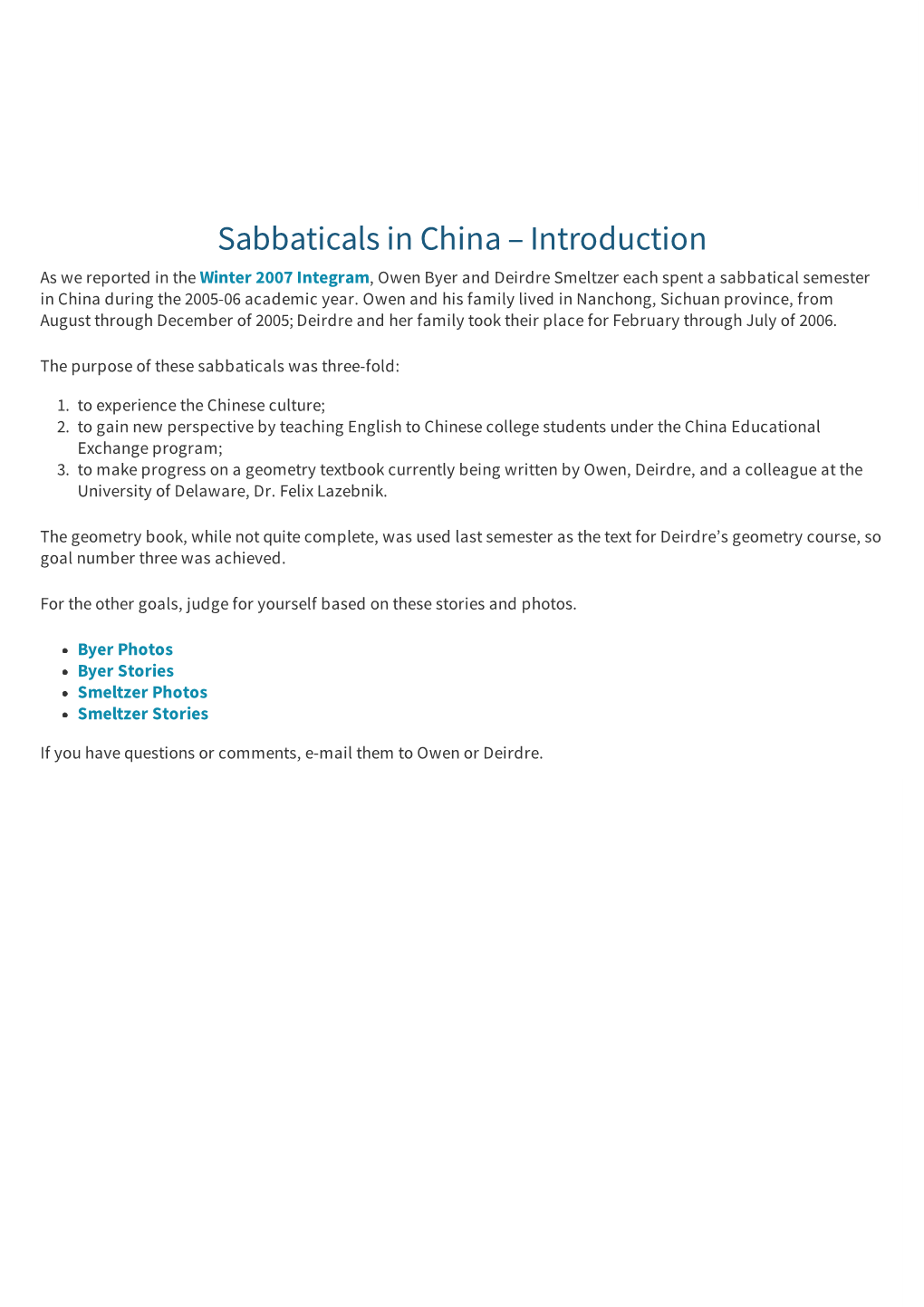 Sabbaticals in China