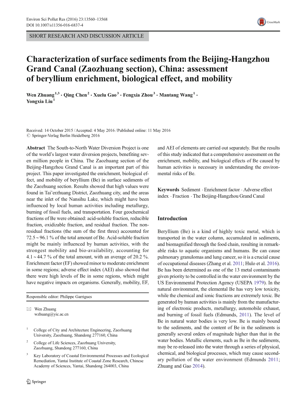 Characterization of Surface Sediments from the Beijing-Hangzhou Grand