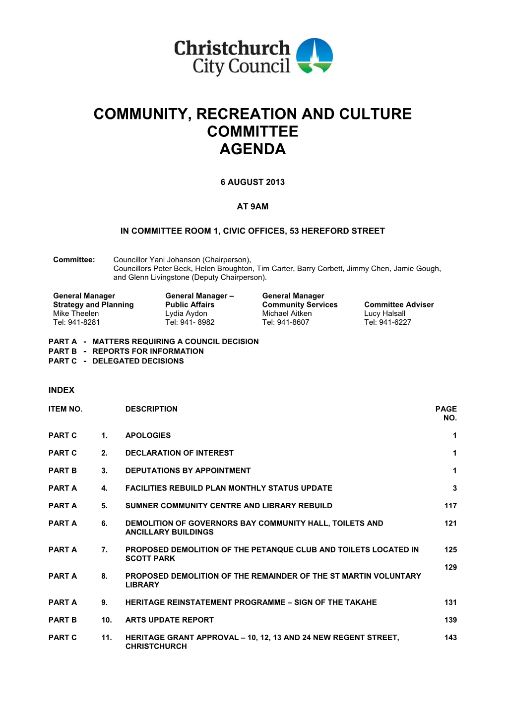 Community, Recreation and Culture Committee Agenda