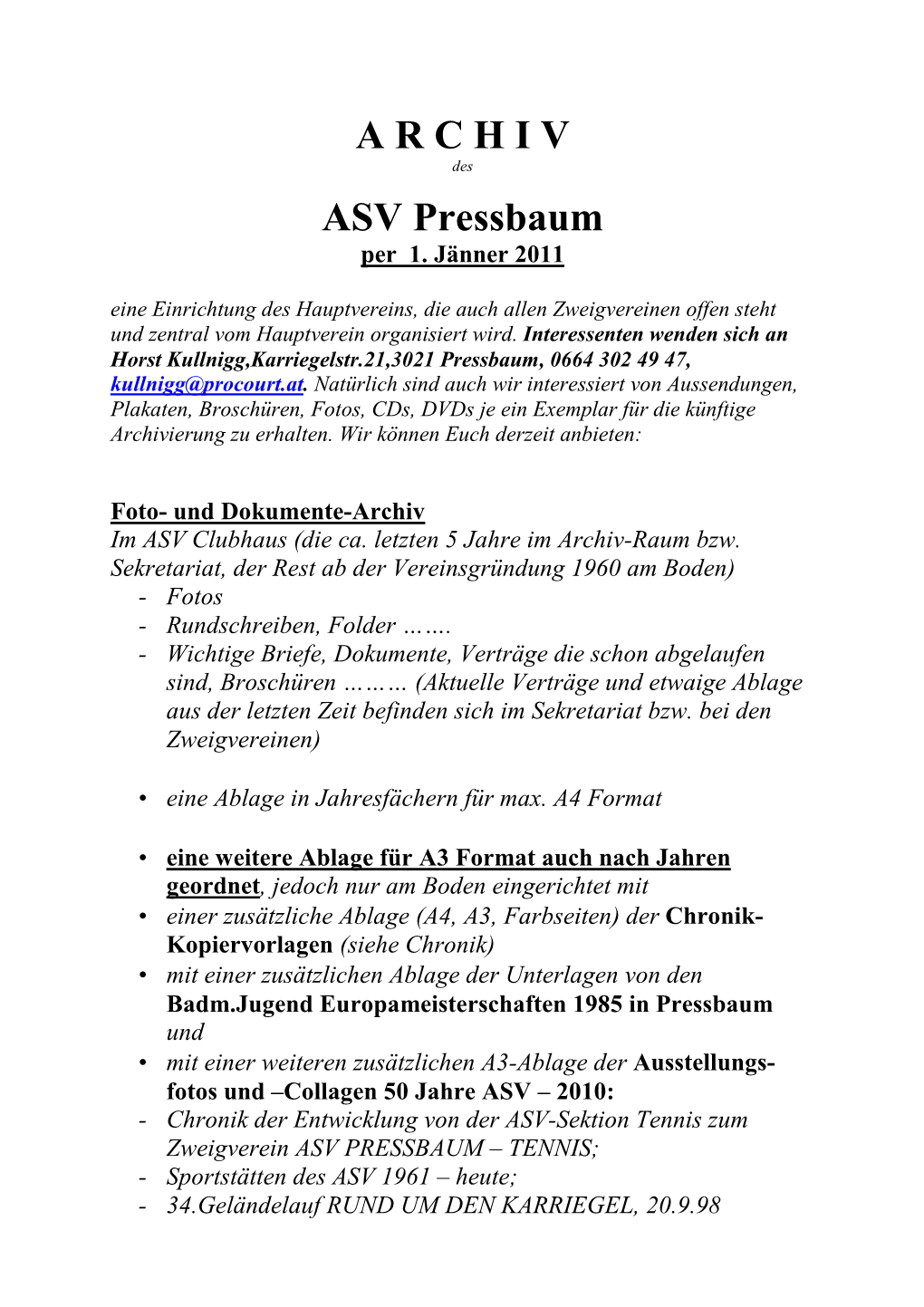 A R C H I V ASV Pressbaum