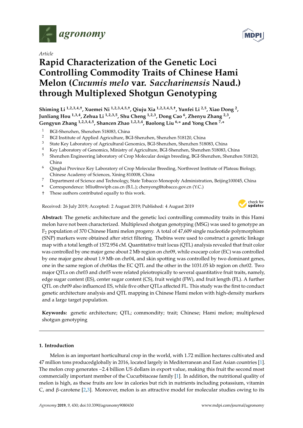 Rapid Characterization of the Genetic Loci Controlling Commodity Traits of Chinese Hami Melon (Cucumis Melo Var