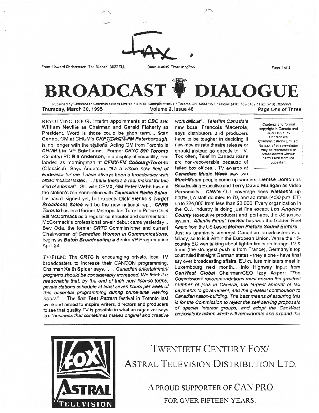 BROADCAST DIALOGUE Published by Christensen Communications Limited· 414 St