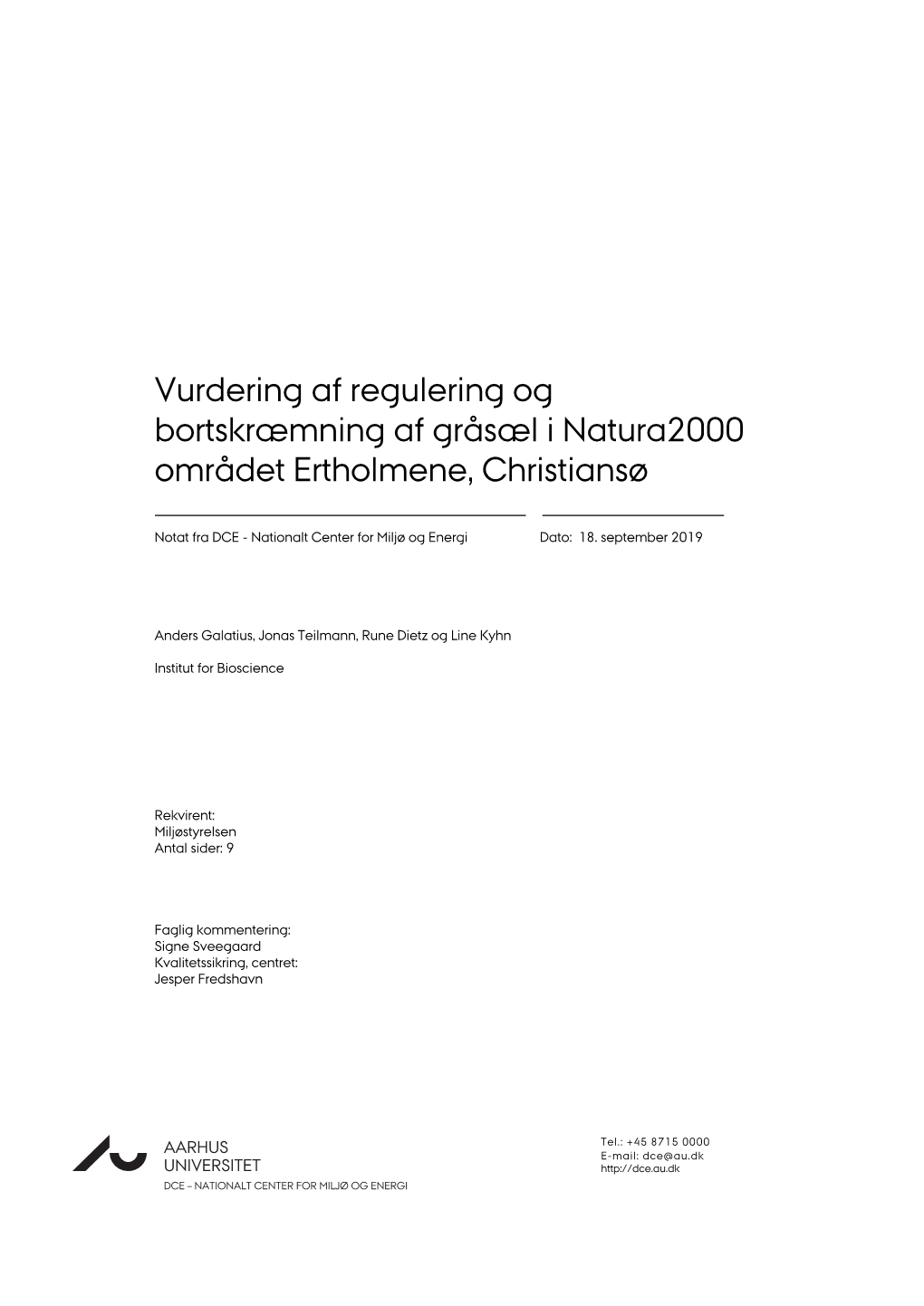 Vurdering Af Regulering Og Bortskræmning Af Gråsæl I Natura2000 Området Ertholmene, Christiansø