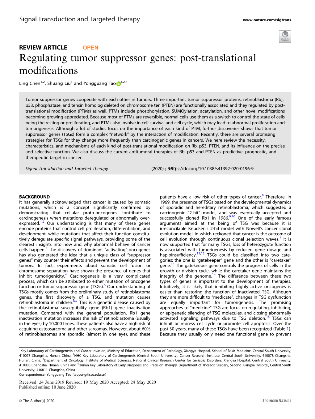 Regulating Tumor Suppressor Genes: Post-Translational Modiﬁcations