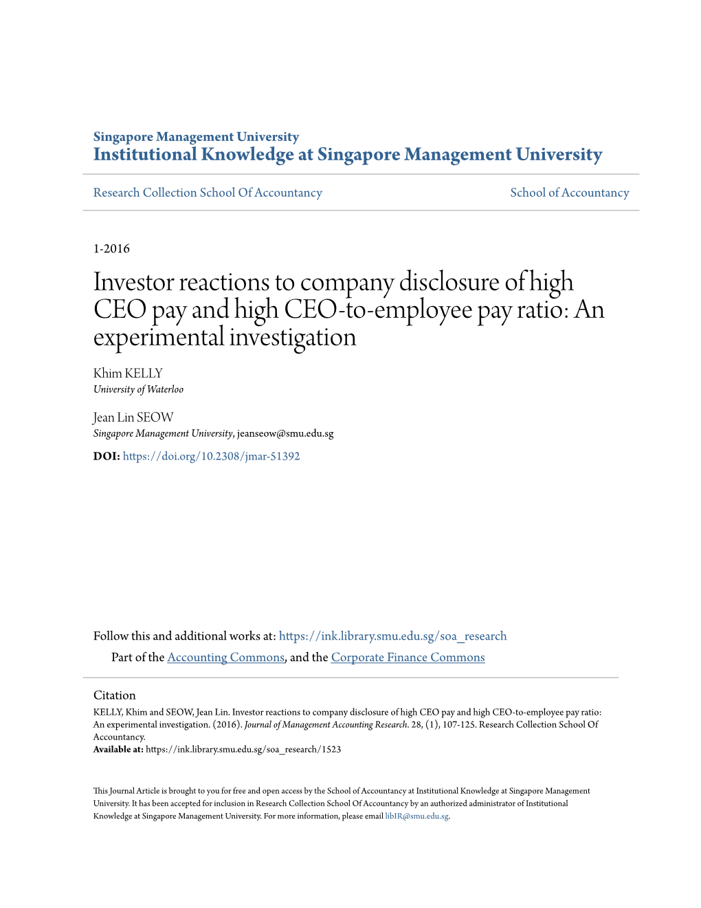 An Experimental Investigation Khim KELLY University of Waterloo