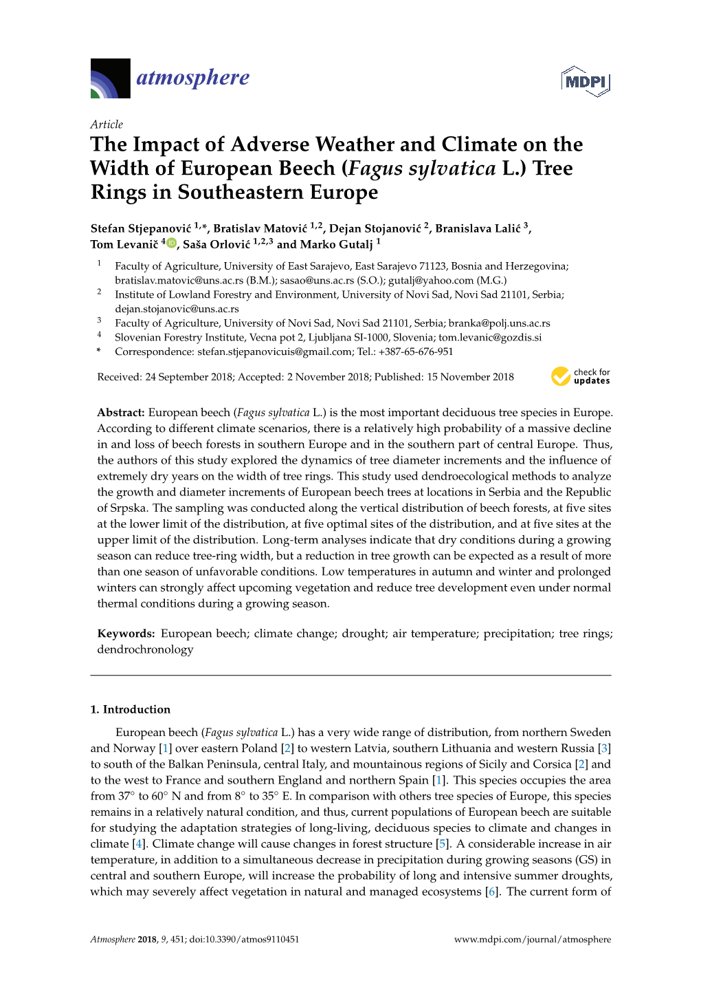 (Fagus Sylvatica L.) Tree Rings in Southeastern Europe