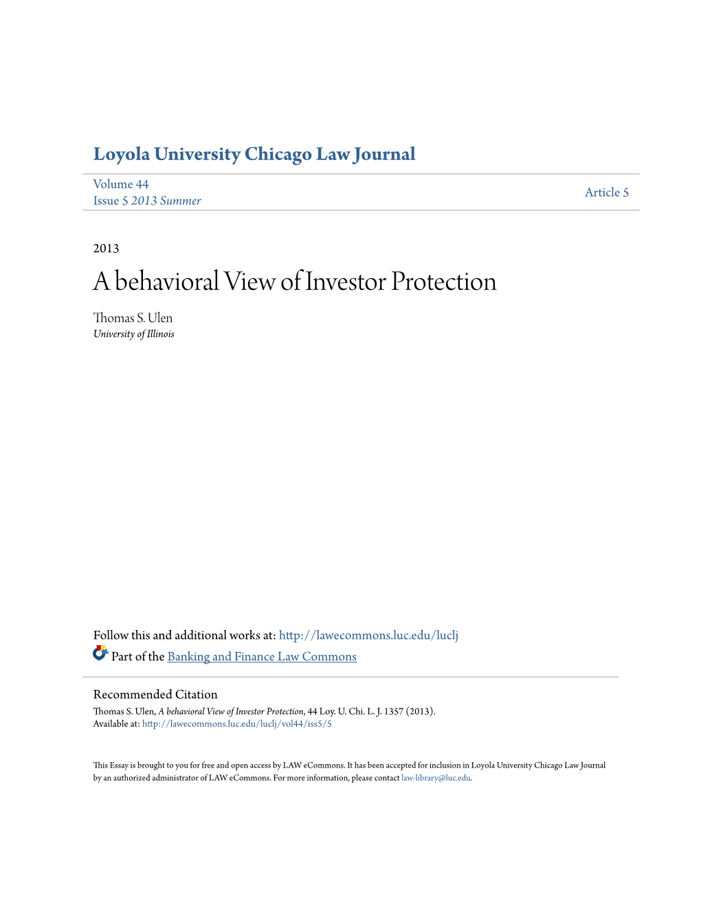 A Behavioral View of Investor Protection Thomas S