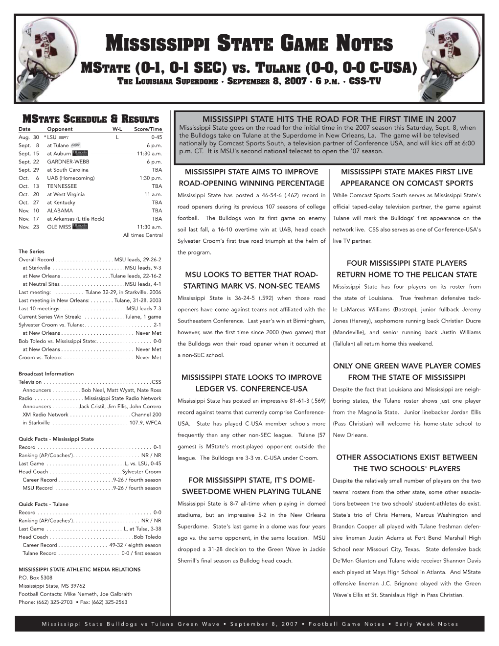 Mississippi State Game Notes