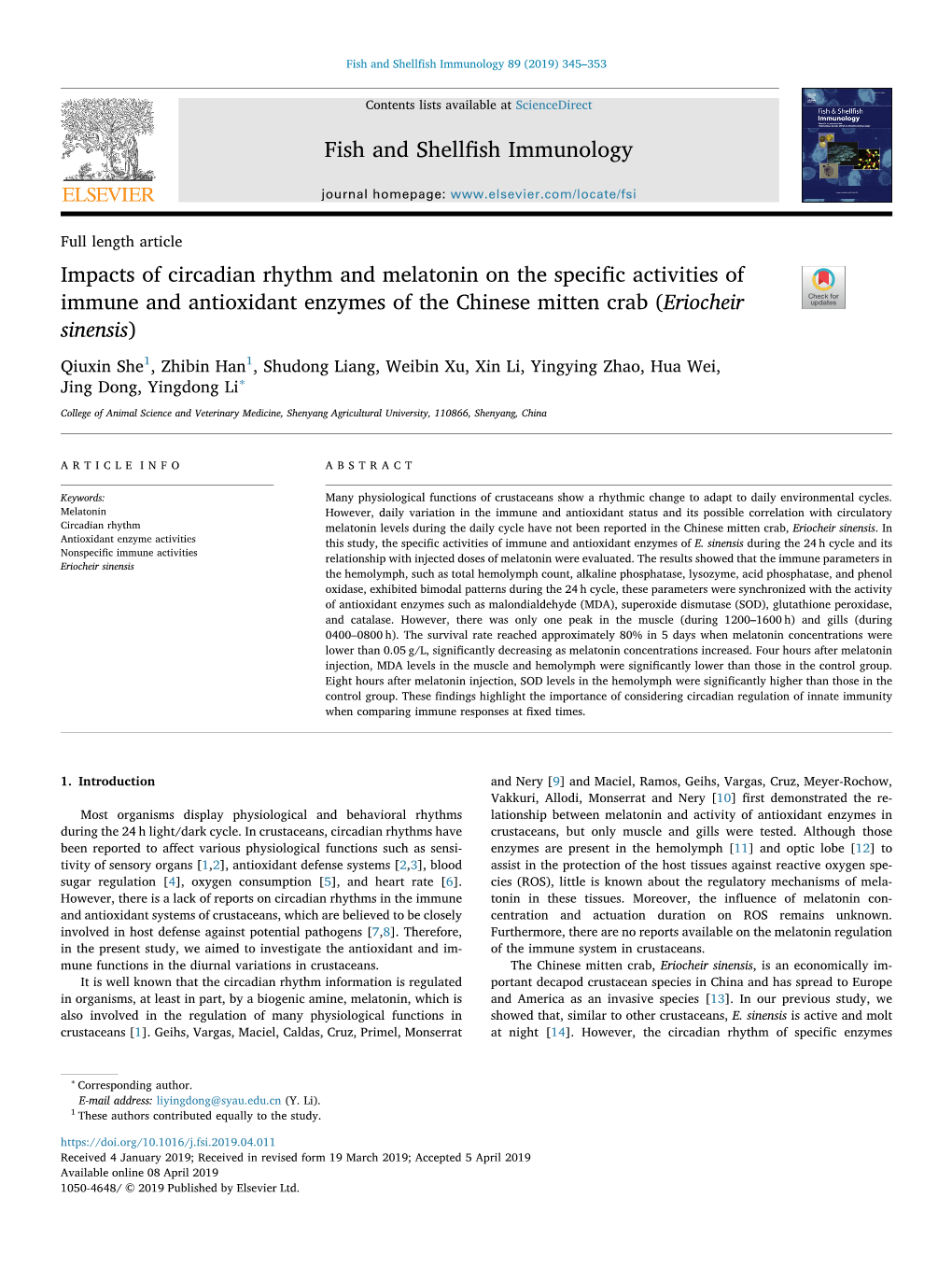 Impacts of Circadian Rhythm and Melatonin on the Specific Activities