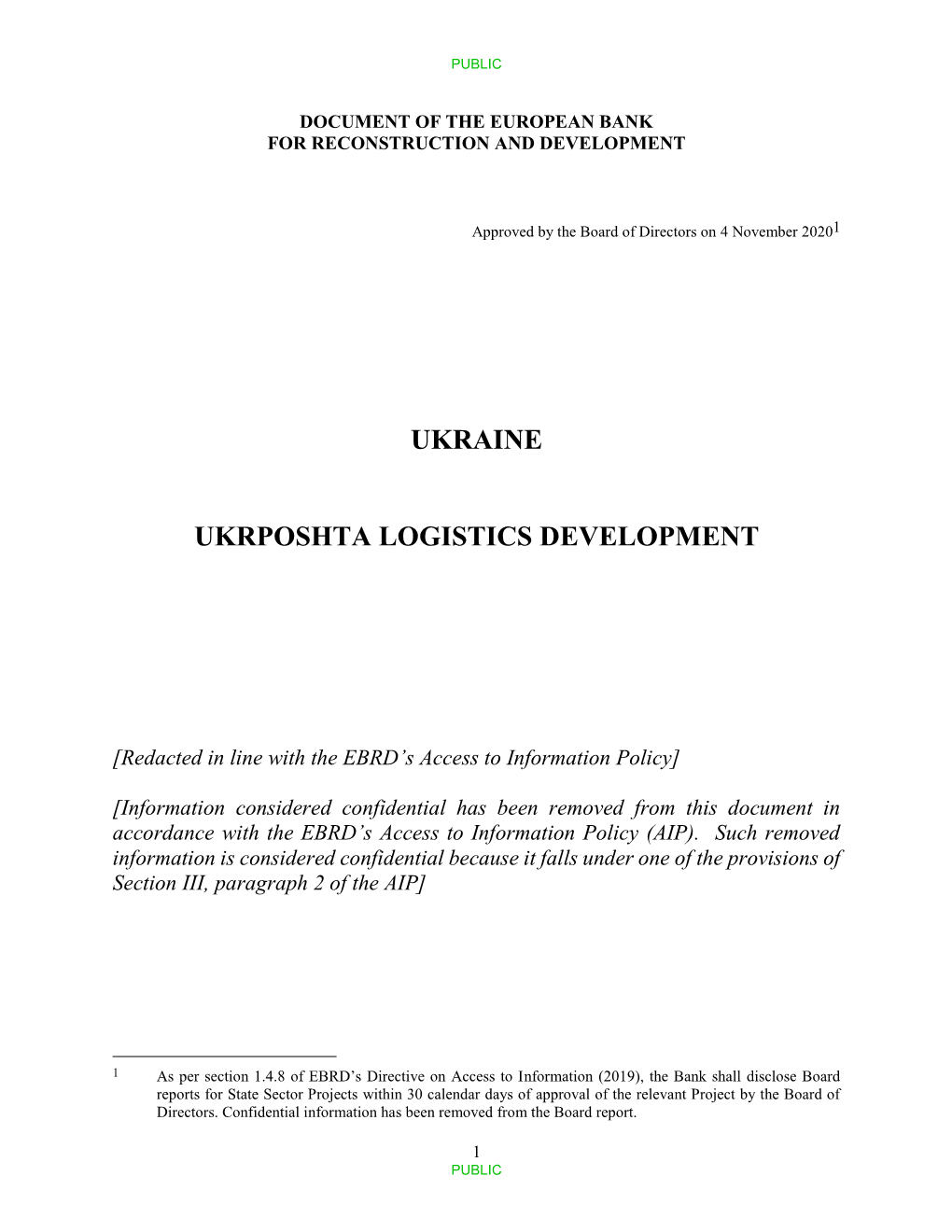 Ukraine Ukrposhta Logistics Development