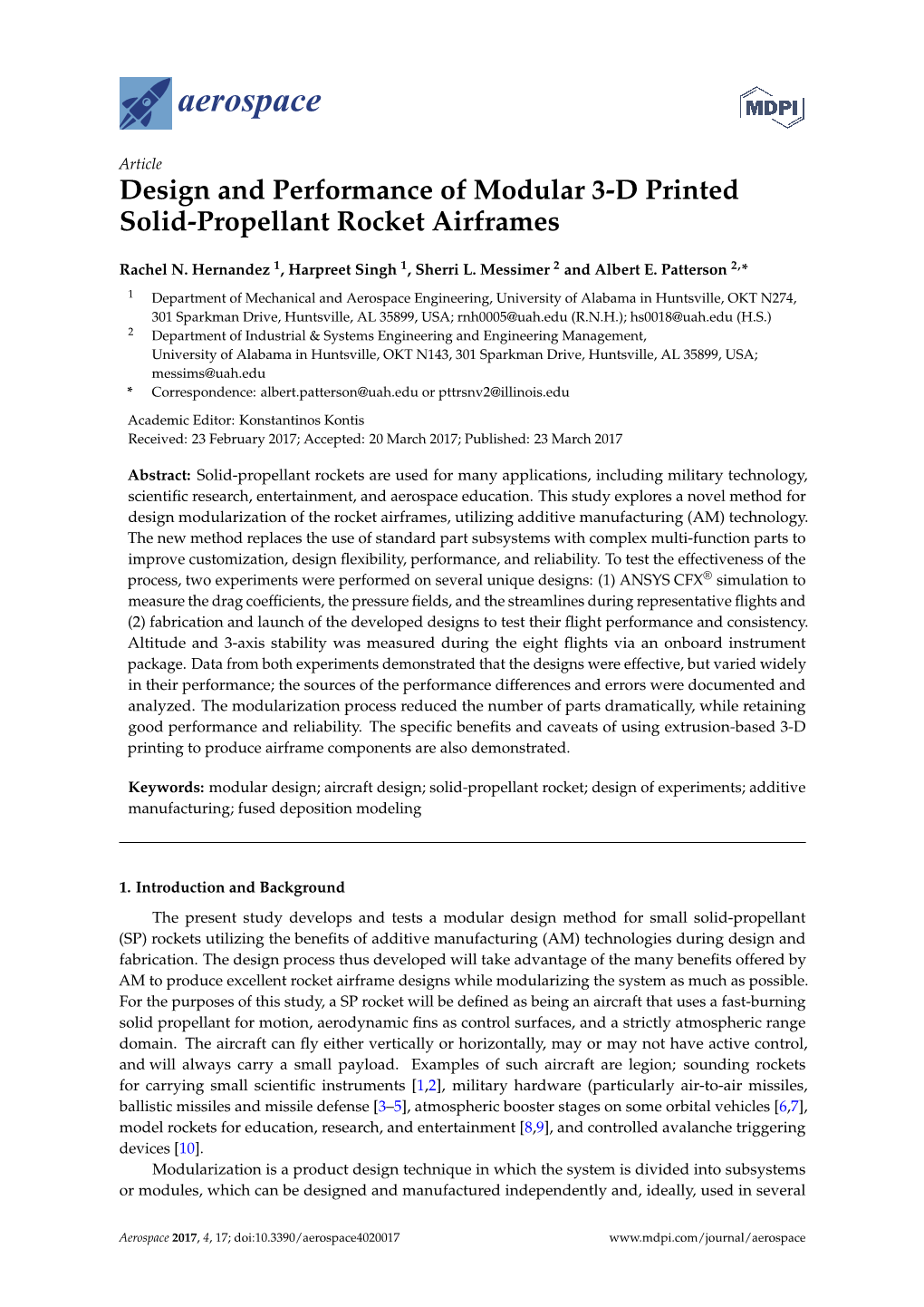 Design and Performance of Modular 3-D Printed Solid-Propellant Rocket Airframes