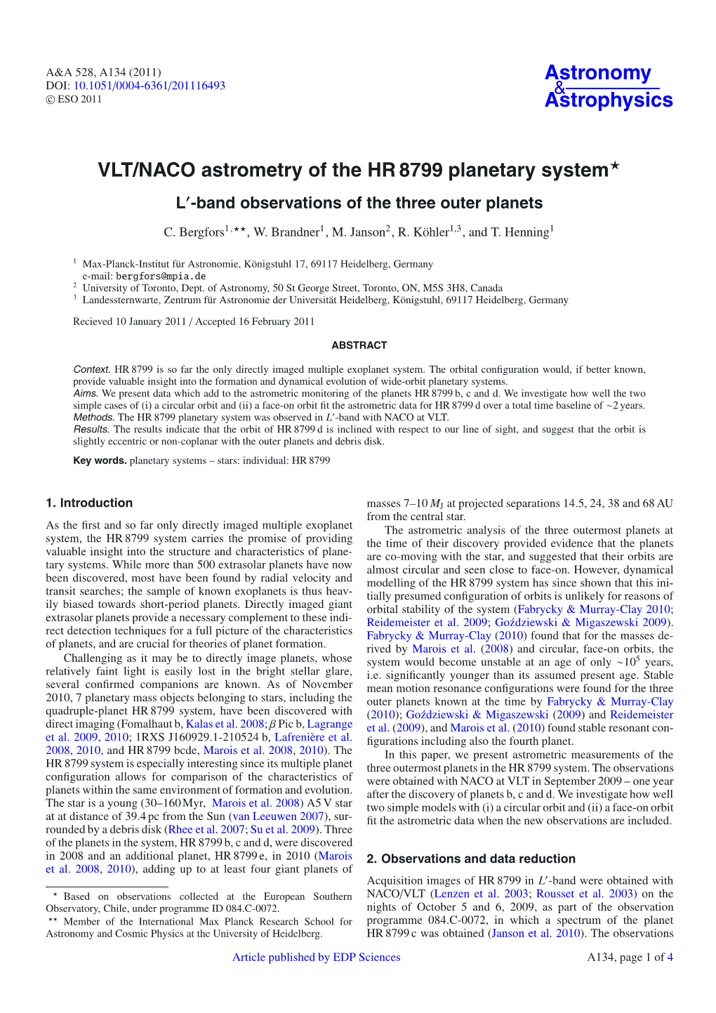 VLT/NACO Astrometry of the HR 8799 Planetary System⋆